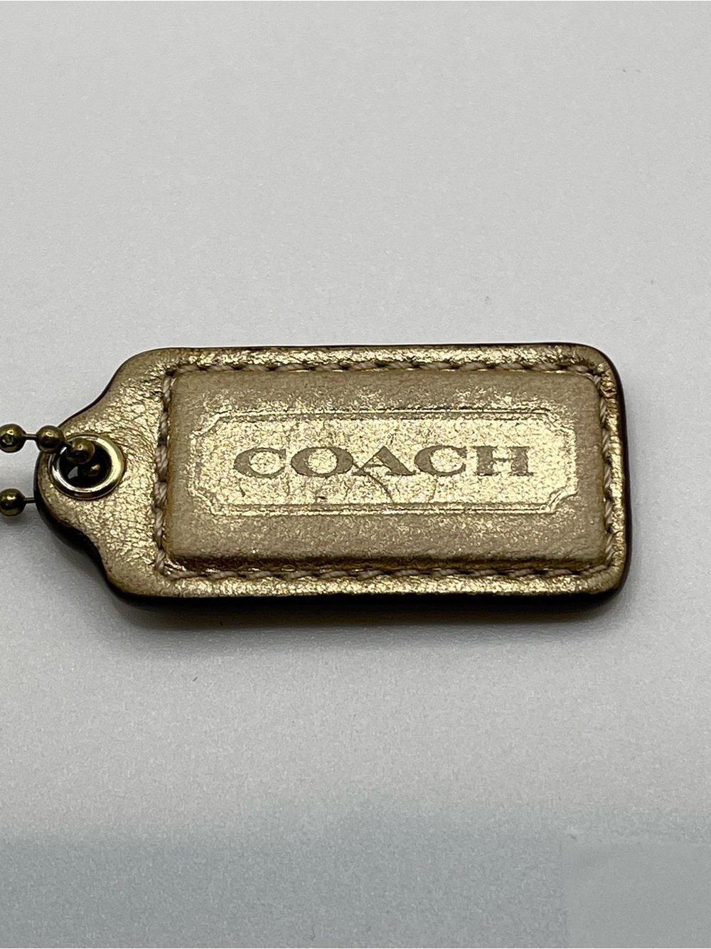 Coach Metallic Gold Leather Hang Tag Key Fob with Gold-Tone Chain